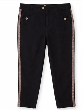 Anthropologie Black Twill Pants High Rise Straight Leg Embroidered 8